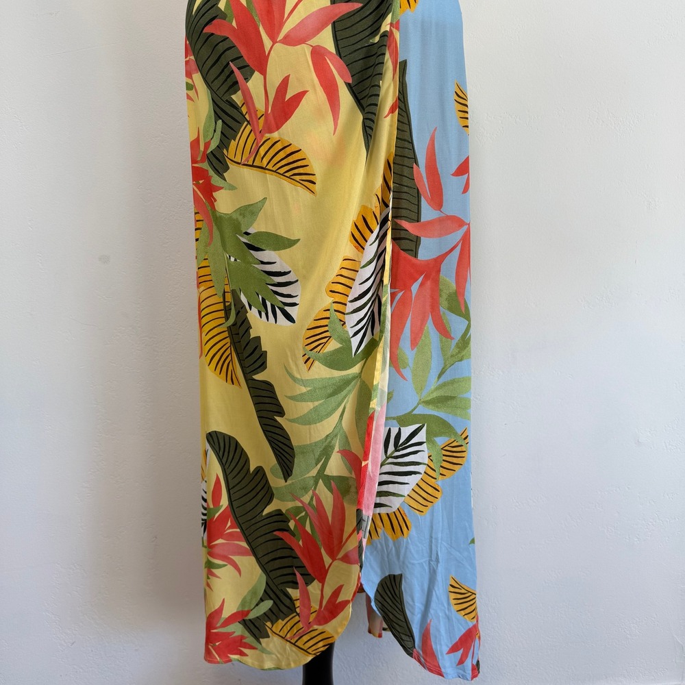 Desigual Tropical Floral Wrap Midi Dress Yellow Boho Resort Beach Vacation M - Picture 7 of 15